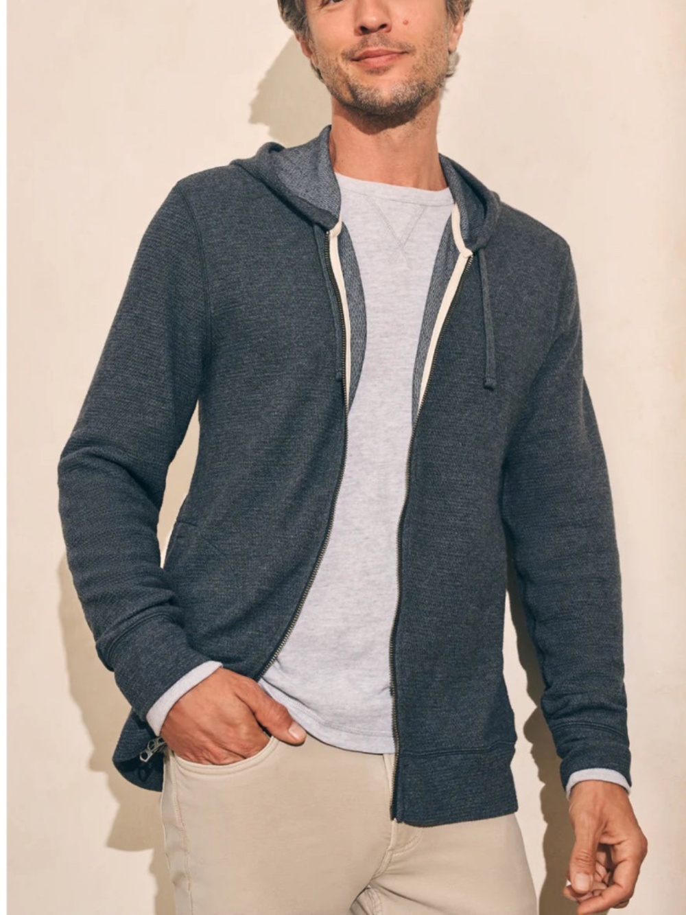 FAHERTY Surf Waffle Zip Hoodie Ash Heather Gray Large